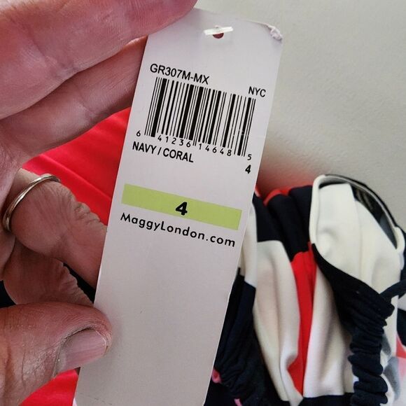 Blue and White Striped Long Maxi Dress Beachy Nautical Tie Coral Accent Color - Picture 7 of 7